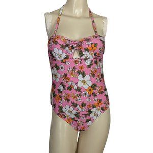 Wallflower one piece floral pink halter style‎ swimsuit size M